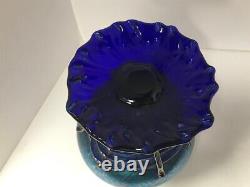 Loetz glass vase Art Nouveau. Spider web application. Blue Papillon Austria