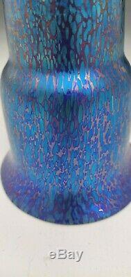 Loetz glass vase iridescent blue papillon decor Czech marked to base c. 1925
