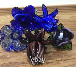 Lot Of 5 Vintage Hand Blown Art Glass Assorted Flowers Murano 18 Long Stem