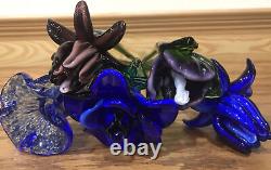 Lot Of 5 Vintage Hand Blown Art Glass Assorted Flowers Murano 18 Long Stem