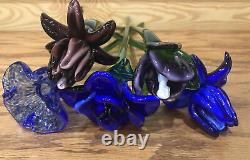 Lot Of 5 Vintage Hand Blown Art Glass Assorted Flowers Murano 18 Long Stem