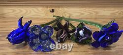 Lot Of 5 Vintage Hand Blown Art Glass Assorted Flowers Murano 18 Long Stem