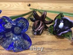 Lot Of 5 Vintage Hand Blown Art Glass Assorted Flowers Murano 18 Long Stem