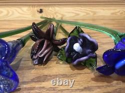 Lot Of 5 Vintage Hand Blown Art Glass Assorted Flowers Murano 18 Long Stem