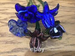 Lot Of 5 Vintage Hand Blown Art Glass Assorted Flowers Murano 18 Long Stem