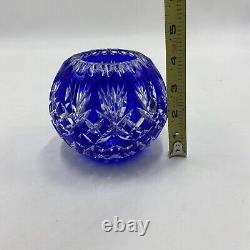 Lot of 4 Cobalt Blue Cut to Clear Crystal Glass Rose Bowl Vase Pitcher