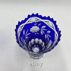 Lot of 4 Cobalt Blue Cut to Clear Crystal Glass Rose Bowl Vase Pitcher