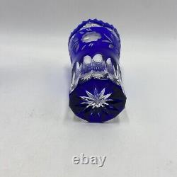 Lot of 4 Cobalt Blue Cut to Clear Crystal Glass Rose Bowl Vase Pitcher