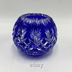 Lot of 4 Cobalt Blue Cut to Clear Crystal Glass Rose Bowl Vase Pitcher