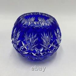 Lot of 4 Cobalt Blue Cut to Clear Crystal Glass Rose Bowl Vase Pitcher