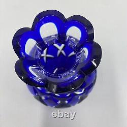 Lot of 4 Cobalt Blue Cut to Clear Crystal Glass Rose Bowl Vase Pitcher