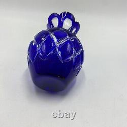 Lot of 4 Cobalt Blue Cut to Clear Crystal Glass Rose Bowl Vase Pitcher