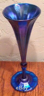 Louis Comfort Tiffany Favrile Glass Blue Trumpet Vase