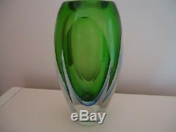 Lovely Mid Century Large Heavy Murano Sommerso Glass Vase Green/Blue