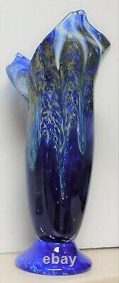 Lowery noted San Diego glass artist 17 irridescent blue art glass vase