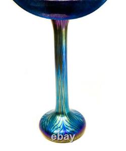 Lundberg Studio Glass Jack-in-the-Pulpit Blue Favrile Peacock Feather Vase, 2010