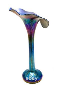 Lundberg Studio Glass Jack-in-the-Pulpit Blue Favrile Peacock Feather Vase, 2010
