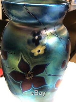 Lundberg Studios 1981 Blue Flower Glass Vase 10.5
