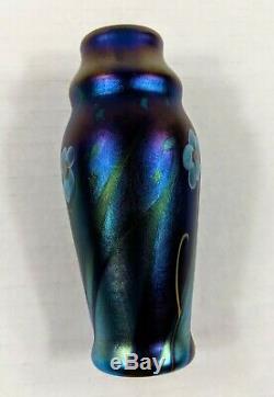 Lundberg Studios Art Glass Mini-Vase 5 1979 Blue Aureen & Pansies