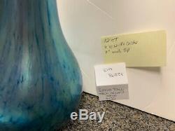 Lundberg Studios Art Glass Tall Neck Blue/Gold Gourd Vase 10 1/2 #8