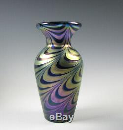 Lundberg Studios Art Glass Vase Blue Gold Iridescent