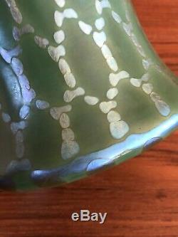 Lundberg Studios Art Glass Vase Green Blue Purple Gold Iridescent 2003 8 EUC
