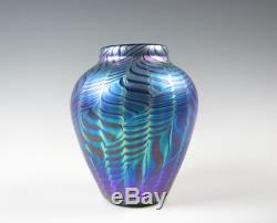 Lundberg Studios Blue Iridescent Art Glass Vase