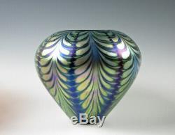 Lundberg Studios Blue Iridescent Gold and Green Art Glass Vase