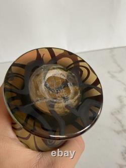Lundberg Studios Gold and Blue Art Glass Vase Signed 1999