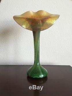 Lundberg Studios Green and Peach Jack-In-The-Pulpit Vase Signed Vintage 2000