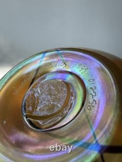 Lundberg Studios Heart & Vine Gold Aurene Iridescent Blown Art Glass Vase