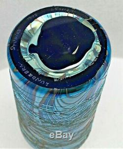 Lundberg Studios Iridescent Art Glass Threaded Vase-blues/ Green/ Violet-signed