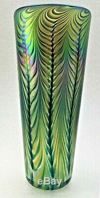 Lundberg Studios Iridescent Art Glass Vase-greens/ Blue/ Violet- Signed & Dated