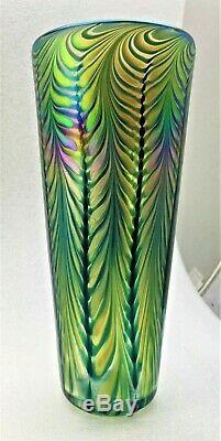 Lundberg Studios Iridescent Art Glass Vase-greens/ Blue/ Violet- Signed & Dated