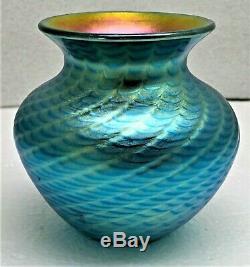 Lundberg Studios Iridescent Blue Aurene Art Glass Cabinet Vase-signed-dated 2003