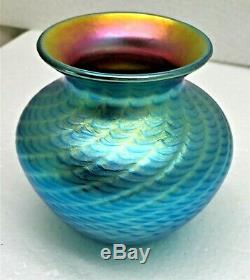 Lundberg Studios Iridescent Blue Aurene Art Glass Cabinet Vase-signed-dated 2003