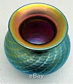 Lundberg Studios Iridescent Blue Aurene Art Glass Cabinet Vase-signed-dated 2003