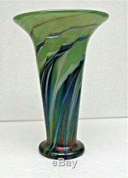 Lundberg Studios Iridescent Forest Flared Rim Art Glass Vase-signed/dated 1999
