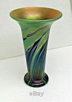 Lundberg Studios Iridescent Forest Flared Rim Art Glass Vase-signed/dated 1999