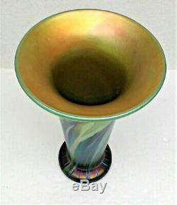 Lundberg Studios Iridescent Forest Flared Rim Art Glass Vase-signed/dated 1999