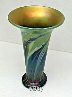 Lundberg Studios Iridescent Forest Flared Rim Art Glass Vase-signed/dated 1999