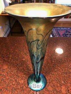 Lundberg Studios Signed Studio Art Glass 13 Trumpet Vase