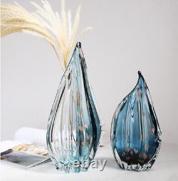 Luxury Blue Glass Vases Crystal Flower Vase Decor Modern Coffee Table Decor Gift