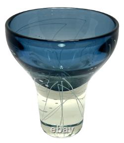 MARK SUDDUTH Hand Blown Sculptural Art Glass Vase MIdnight Blue Comtemporary
