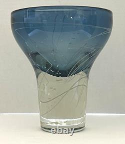 MARK SUDDUTH Hand Blown Sculptural Art Glass Vase MIdnight Blue Comtemporary