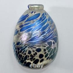 MAYTUM STUDIOS 1982 Bud Vase-Oil Lamp / BLUE & GOLD Iridescent ART GLASS / Rare MAYTUM STUDIOS 1982 Bud Vase-Oil Lamp / BLUE & GOLD Iridescent ART GLASS / Rare