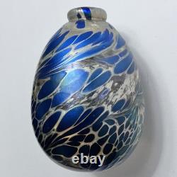MAYTUM STUDIOS 1982 Bud Vase-Oil Lamp / BLUE & GOLD Iridescent ART GLASS / Rare