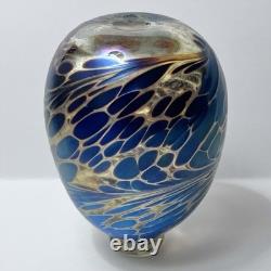 MAYTUM STUDIOS 1982 Bud Vase-Oil Lamp / BLUE & GOLD Iridescent ART GLASS / Rare