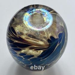 MAYTUM STUDIOS 1982 Bud Vase-Oil Lamp / BLUE & GOLD Iridescent ART GLASS / Rare MAYTUM STUDIOS 1982 Bud Vase-Oil Lamp / BLUE & GOLD Iridescent ART GLASS / Rare