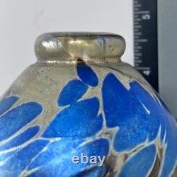 MAYTUM STUDIOS 1982 Bud Vase-Oil Lamp / BLUE & GOLD Iridescent ART GLASS / Rare